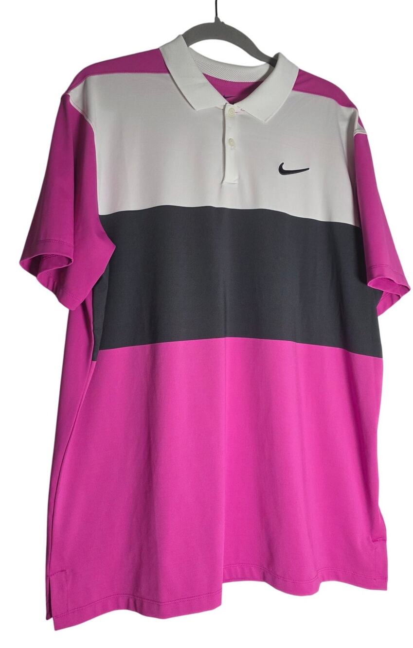 Nike DriFIT Polo Shirt Mens Large Pink Colorblock Golf Athletic Performance Work